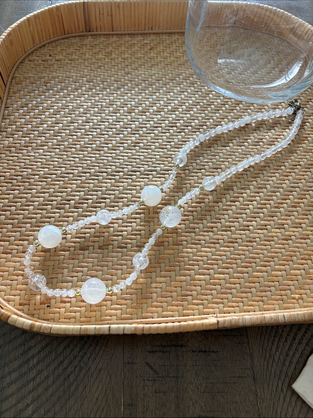 White Beaded Glass Necklace - Elegant Women's Jewelry